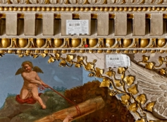 Residenzschloss Weimar, Detailansicht von einem Wandfries mit Konservierungsprobe
